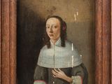 a painting of a man in a black dress with a white collar