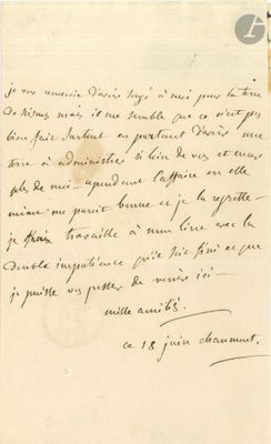 Germaine de STAËL (1766-1817). L.A., Chaumont 18 juin [1810]…