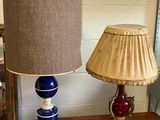 deux lampes posées sur une table, surmontées d'un abat-jour