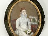 tableau représentant une femme en robe blanche tenant un vase de fleurs