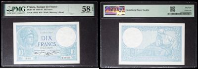 three different types of paper money are on display in a black frame