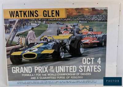 a poster of a grand prix race with a number of cars on it