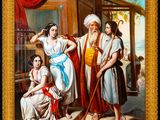 a painting of a group of people standing next to each other