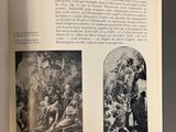 an open book with pictures of people and animals on it