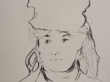 drawing of a woman with a hat on her head