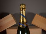 a bottle of champagne that is sitting on a table