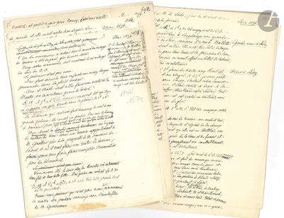 deux pages d'un manuscrit comportant des inscriptions, dont l'une est écrite à l'encre noire