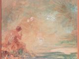 an oil painting of a woman sitting on a rock by the ocean