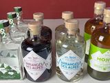 Plusieurs bouteilles d'alcool sont alignées sur un comptoir