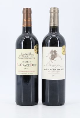 deux bouteilles de vin rouge posées l'une à côté de l'autre sur une surface blanche