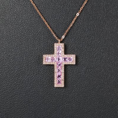 Collier en or rose (750‰), chaîne maille forçat, soutenant u… - Photo 1