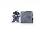 an image of a black leather case with a camera attached to it
