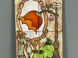 peinture sur le mur d'une salle de bains représentant un renard et un miroir