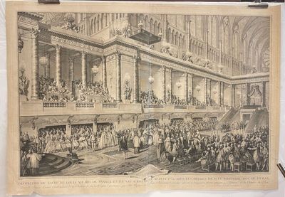 an old picture of a large crowd of people in a building