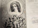 an old book with a picture of a woman on it