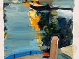 an oil painting of a boat on a body of water