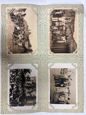 an old photo of a group of photographs of people in a room