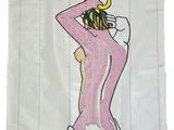 un tableau représentant une femme aux toilettes avec une vache sur la tête