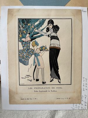 un dessin représentant une femme et un enfant sur une table