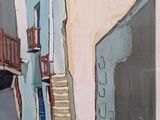 a picture of a painting of a street with stairs
