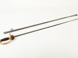 a sword with a gold handle on a white background