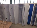 several lockers are lined up in a row in a room
