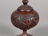 pair of chinese carved wood vases with lids