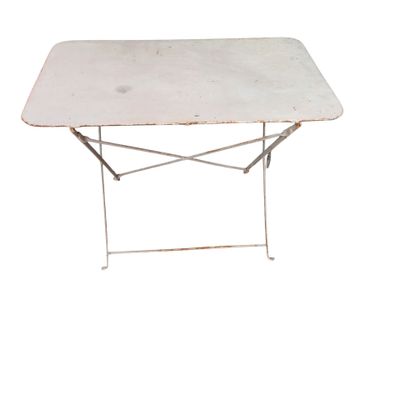 an image of a white table with a metal frame on it
