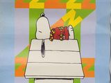 poster of a man sitting on top of a table with a dog on top of it