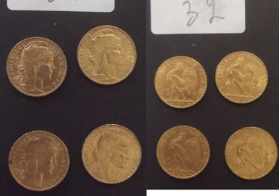 Plusieurs types de pièces d'or sont représentés sur un fond noir