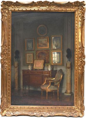 an image of a painting of a room with a desk and a chair