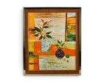 tableau représentant un vase de fleurs posé sur une table, avec une fenêtre en arrière-plan