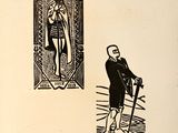 un vieux livre sur lequel figure le dessin d'un homme en costume et d'une femme en peignoir