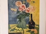 a painting of flowers in a vase on a table