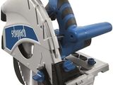 a close up of a circular saw on a white background