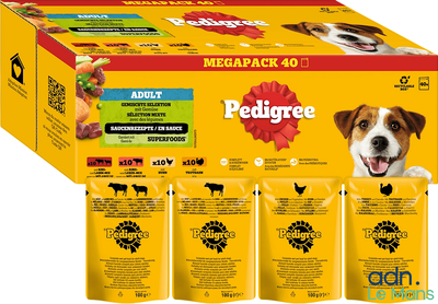 pedigeee megapacks for dogs, chicken, beef, and beef patties