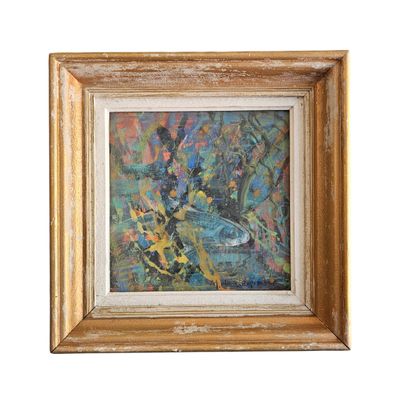 une image représentant un tableau représentant un papillon bleu dans un cadre doré