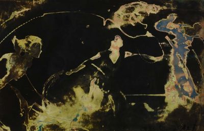 a painting of a man and a woman on a horse