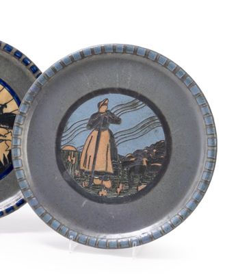 two plates with a picture of a woman and a man on them