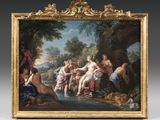 a painting of a group of people in a wooded setting