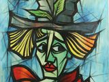 une image représentant un tableau d'une femme portant un haut-de-forme et un nœud papillon