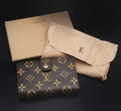 Portefeuille Louis Vuitton en cuir marron avec des finitions dorées