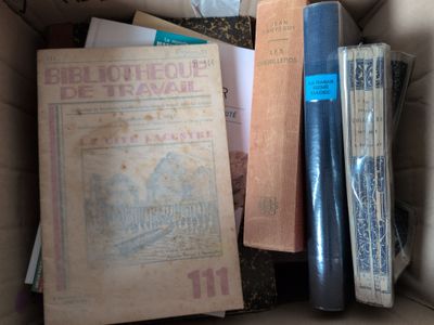 de nombreux livres dans une boîte posée par terre