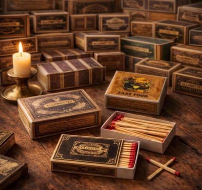 many matches and matches in small boxes on the table