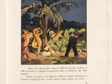 an open book with a picture of a group of people in a jungle