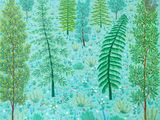 une image représentant un tableau avec des arbres et des fleurs dans un champ