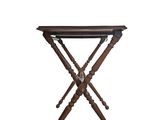 an image of a wooden table with two crossed legs and a glass top