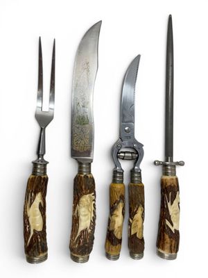 four different types of knives and knives are lined up on a white surface