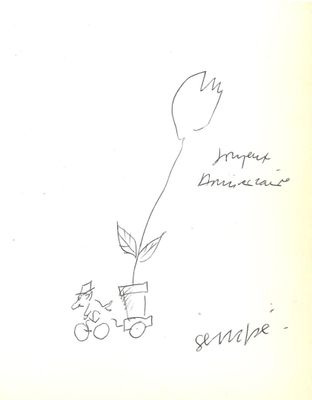drawing of a plant in a pot with a fork and a knife