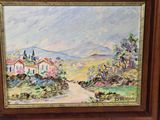 an oil painting of a rural scene with a horse drawn carriage